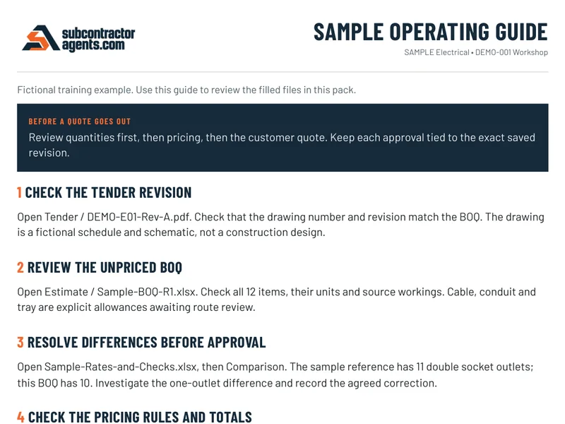 Sample operating guide for reviewing a job